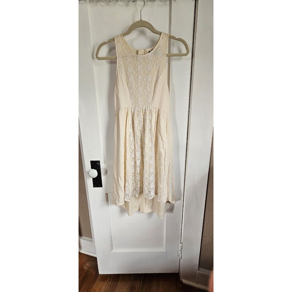 American Eagle Outfitter beige woven lace embroidered front high low dress sz 2